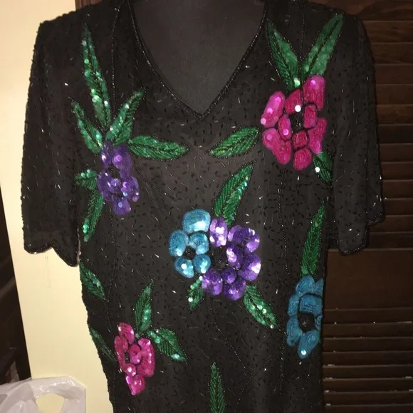 Vintage silk beaded sequin top by Stenay - Picture 3 of 9